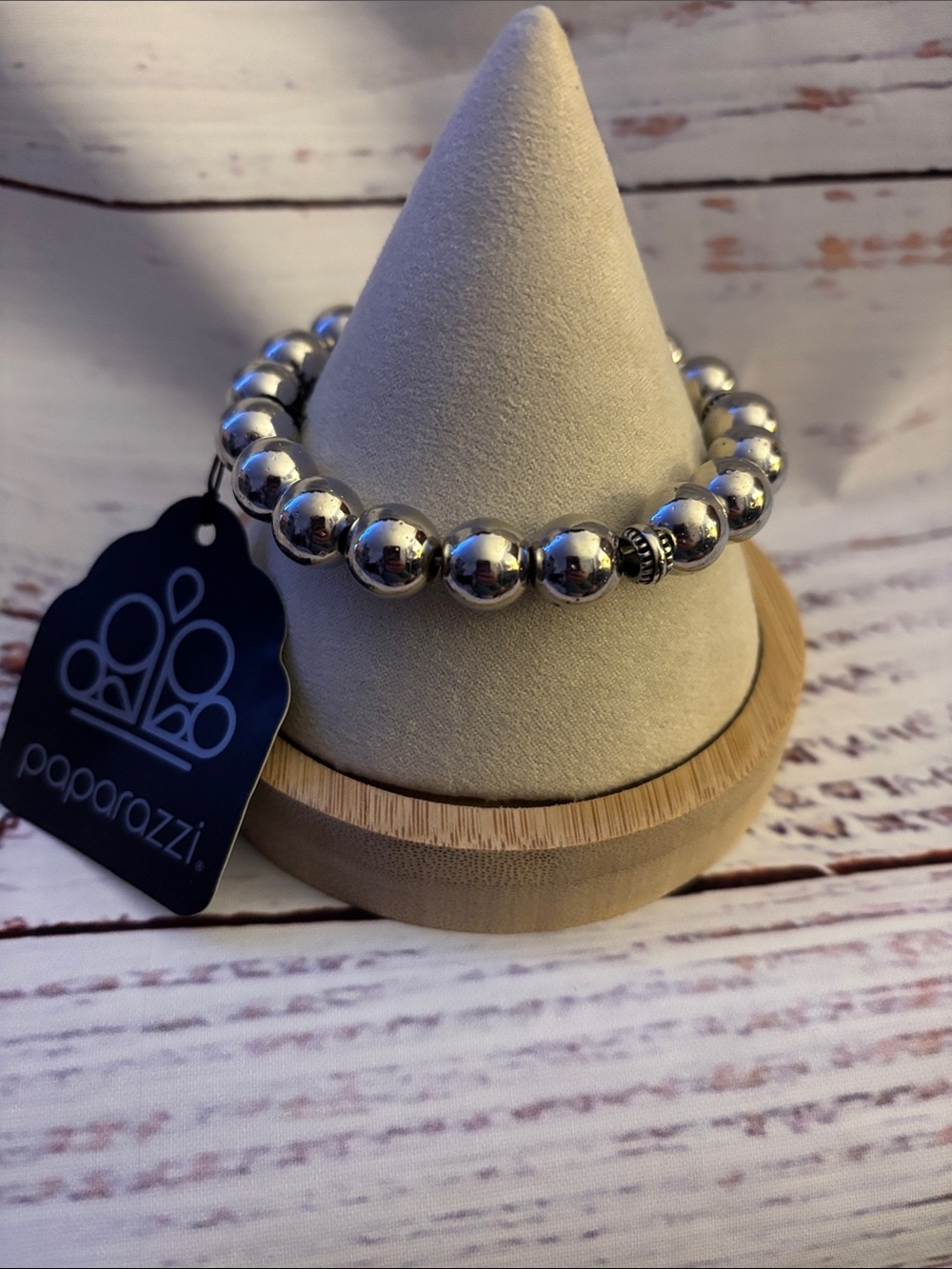 Paparazzi Shiny Silver Beaded Stretch Bracelet